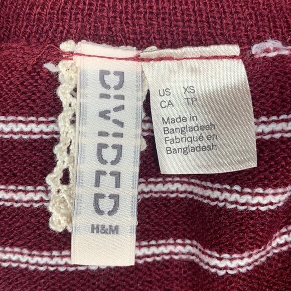 H&M Divided Fine Knit Striped Burgundy and White Pullover Size XS - Picture 9 of 10